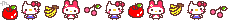 Pixel art divider of Hello Kitty and Kuromi.