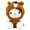 A stuffed animal of Hello Kitty wearing a horse costume.